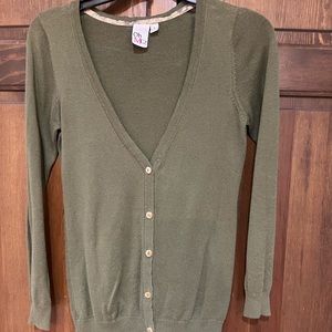 Green cardigan with gold buttons v neck